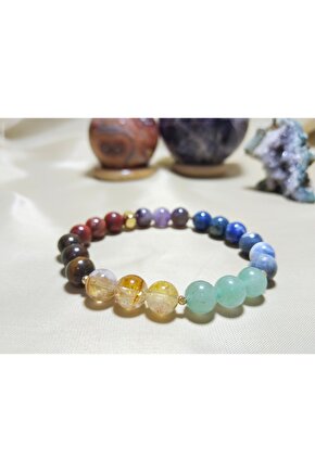 Çakra Bileklik. Jesper Kaplan Gözü Sitrin Aventurin Sodalit Lapis Lazuli Ametist Taşları Kullanıldı