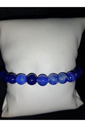 Mavi Beyaz Mix Akik Taşı Doğal Taş Bileklik Unisex