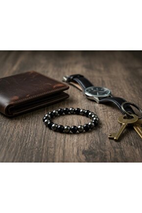 GNG SİLVER Negatif Enerjiye Karşı Güçlü Koruma: Hematit & Obsidyen Erkek Bileklik 8mm taş