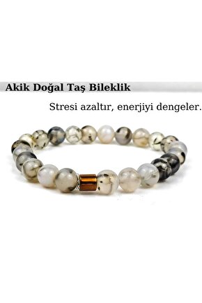 Akik Doğal Taş Bileklik Beyaz Unisex Aksesuar Bijuteri Hediyelik Bileklik