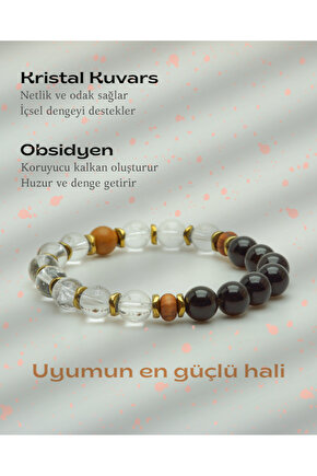 DOĞALTAŞ İLİŞKİDE DENGE VE UYUM(KADIN)- KRİSTAL KUVARS - OBSİDYEN 8mm