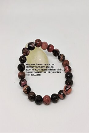Sertifikalı 8 Mm Rodonit Doğaltaş Bileklik