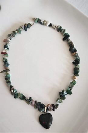 YEŞİL AKİK, KAN TAŞI KALP KIRIKTAŞ DOĞALTAŞ KOLYE