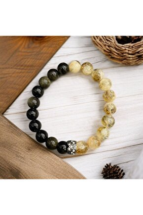 AuraStone Obsidyen-Sitrin Doğal Taş 10mm Tasarım Bileklik