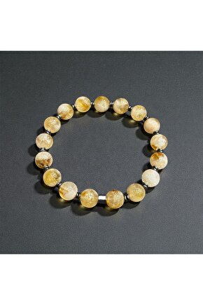AuraStone Sitrin Doğal Taş Hematitli Tasarım 10mm Bileklik