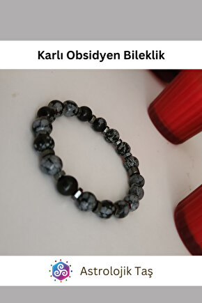 Karlı Obsidyen Doğal Taş Bileklik - Obsidyen Taşı & Hematit