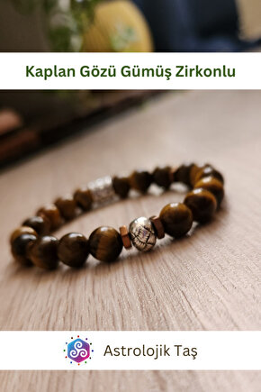 Kaplan Gözü Doğal Taş Bileklik (Gümüş Rengi Yuvarlak Charmlı)