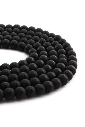Oniks Doğal Taş Parlak Siyah Küre Kesim 8mm Dizi [Ab]