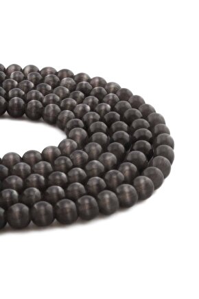 Kedi Gözü Doğal Taş Parlak Siyah Küre Kesim 8mm Dizi [AB+]