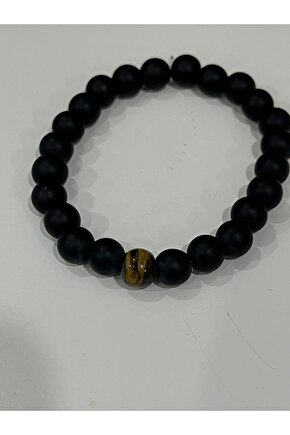 Mat siyah oniks taş Kaplan gözü Doğal taş bileklik Unisex hediyelik bileklik