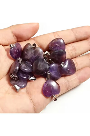 Ametist kalp Kolye doğaltaş 100%100 sertifikalı – Panik Atak ve Kaygıya Karşı Doğal Destek