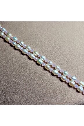 İnci Doğal Taş Halhal - Toz Pembe - 1 Adet ( El Yapımı Tasarım Ürünler )