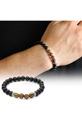 Happymodds Küre Kesim Oniks-tibet Akik Kombinli Erkek Doğaltaş Bileklik