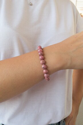 Doğal Taş Bileklik Rodonit 1. Kök 4. Kalp Çakrası , Boğa Burcu Detoks Taşı