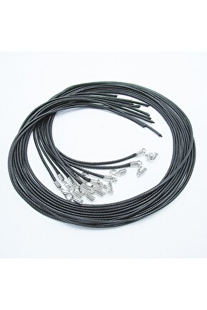 45 Cm Hazır Kolye Ipi , Gümüş Aparatlı Siyah Ip , Suni Deri Kauçuk Hazır Kore Ipi