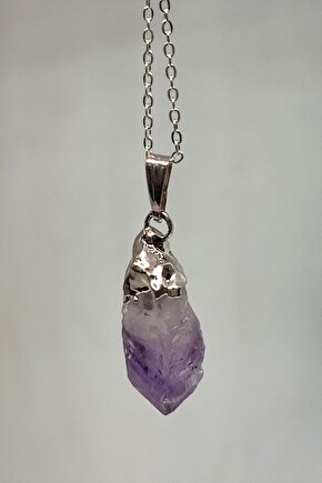 Sertifikalı Ham Ametist Doğaltaş Kolye Zincir