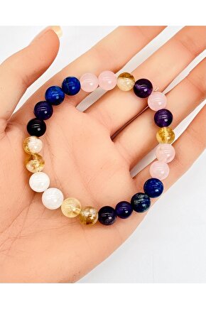 Ametist - Dönüşümlü Sitrin - Lapis - Pembe Kuvars 8 mm Bileklik Unısex