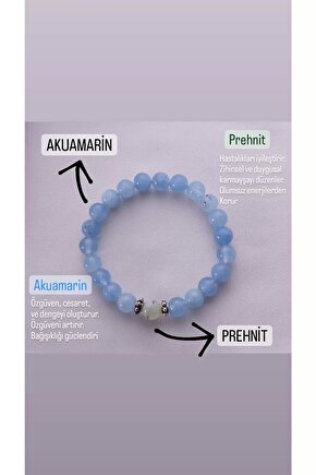 Akuamarin Prehnit Doğal Taş Bileklik 1. Kalite