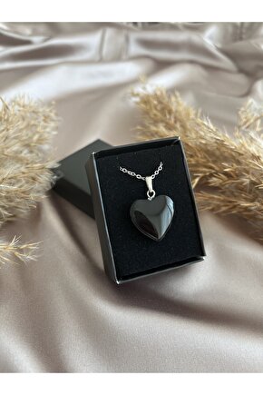 Kalp Kesim Obsidyen Doğal Taş Kolye