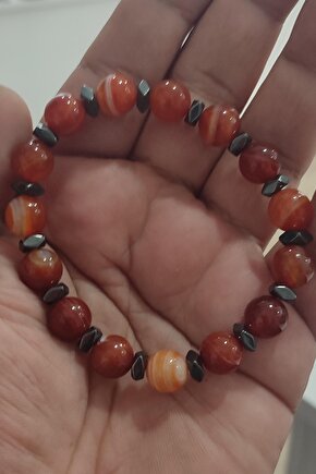 Akik Taşı Hematit Ara Taşlı 10 mm Doğaltaş Natural Bileklik