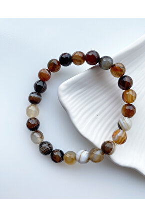 Kahve Akik Doğal Taş Bileklik 8mm