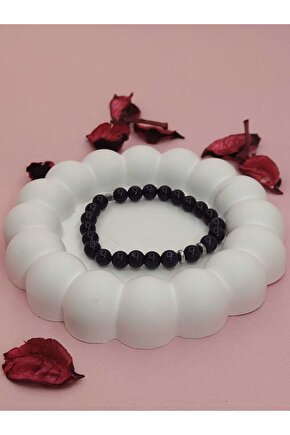 Doğal Lacivert Kum Taşı (Gece Taşı) Bileklik Enerji Veren Işıltılı Tasarım