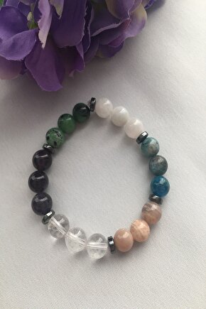 Sertifikalı Anyolit, Ay Taşı, Apatit ,güneş Taşı, Kristak Kuvars, Ametist, Hematit Doğaltaş Bileklik