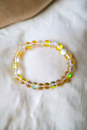 Sarı Termal Kuvars Bileklik Doğal Orijinal Parlak Model Dişil Enerji Bilekliği  İletişim Bilekliği