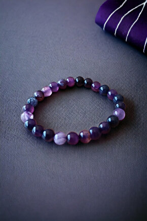 Mor Akik Taşı Bileklik Nazar Bilekliği Stres Giderici Bileklik Mantık Bilekliği Doğal Taş