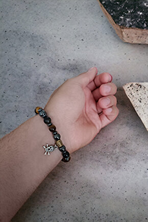 Kaplan Gözü Taşı Hematit Taşı Oniks Taşı Bileklik Doğal Taş Bileklik Cesaret Bileklik Güç Bileklik