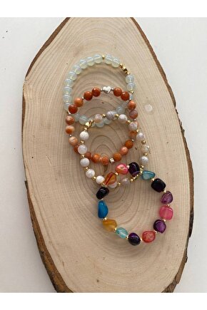 Ay Taşı-Faset Akik-Akik Taşlarından 4 lü Doğal Taş Bileklik