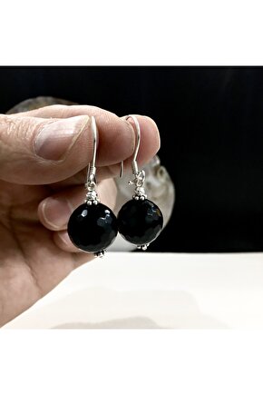 Doğal Oniks Taşlı Gümüş Klipsli Küpe Hsg00246