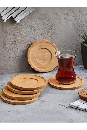 6lı Yuvarlak Doğal Bambu Bardak Altlığı - Çay Ve Fincan Altlığı Seti