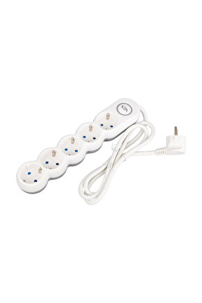 Mullkrg Krg01 Ve-2S5S 5Li 1,5 Metre Kablolu Anahtarlı Beyaz Akım Korumalı Grup Priz (Muul)