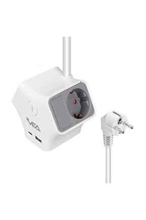 VE-G903YC 3lü USB+ Type-C Girişli Anahtarlı 1.5 Metre Grup Priz
