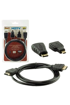 Hdmi To Hdmi Kablo Set Mini Micro Standart Altın Uçlu Dönüştürücü