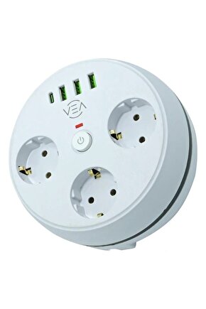 Vea VE-26583 3'LÜ 1.5 Metre Kablolu 3 USB  TYPE-C Girişli Akım Korumalı Grup Priz (5047)