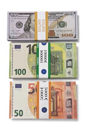 100 Dolar + 100 Euro + 50 Euro 3’lü Düğün Atma Parası–Kına, Parti,Film Çekimleri (1er Deste)