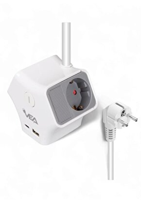 Çok Fonksiyonlu 3’lü Grup Priz | USB + Type-C, Anahtarlı, Topraklı (1.5 m)açıklama okuyunuz