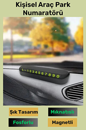 Trend Ürün Siyah Şık Tasarım Fosforlu Mıknatıslı Kişisel Araç Park Numaratörü İsteğe Bağlı AçKapa