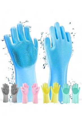 1 Adet Silikon Bulaşık Eldiveni Fırçalı Temizlik Eldiveni Su Geçirmez Mutfak Eldiveni