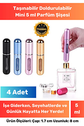 Parfüm Şişesinden Doldurulabilir Taşınabilir Çanta İçi Seyahat Mini Cep Parfüm Şişesi 5 ml - 4 Adet