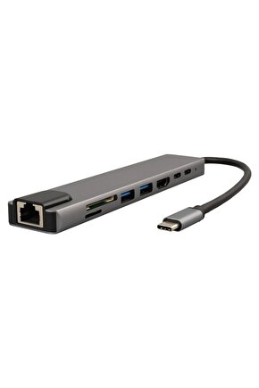 Type-C 8in1 HDMI Çok Fonksiyonlu USB 3.0 Dock Station (Macbook - PC - Playstation - Xbox