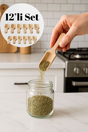 ✅ 12’li Set – 8 cm Bambu Baharat Küreği