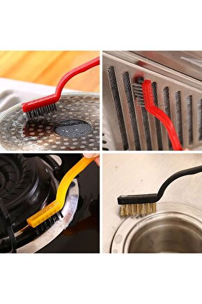 3 Adet Ocak Fırın Mangal Izgara Airfryer Temizliği Tel Pas Sökme Fırçası 3lü Yağ Temizleme Fırçası