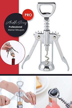 Professional Çelik Tirbuşon Konserve Mantar Kapağı Açacağı | Tirbüşon | Türbişon | Tirbişon - 1 Adet