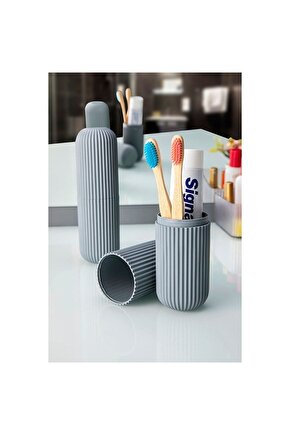 Vien Home Seyahat Aksesuar Taşıma Kabı Makyaj Organizer Çantası Gözlük Kabı Diş Fırçalık Gri Rengi