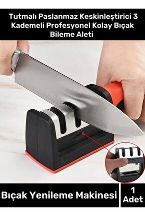 Aveo 1 Adet Tutmalı Paslanmaz Keskinleştirici 3 Kademeli Profesyonel Kolay Bıçak Bileme Aleti