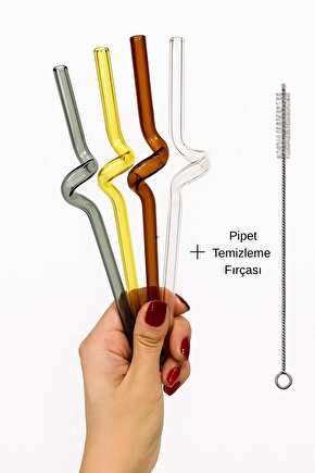 4’lü Renkli Cam Pipet Seti + Temizleme Fırçası – Yeniden Kullanılabilir Şık Tasarım
