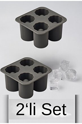 2’li Set – 4 Bölmeli Silikon Buz Kalıbı – Büyük Yuvarlak Buz Küpü Yapma Kabı 12x12 cm